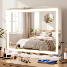 Espelho de Maquilhagem com Luz LED, 58 x 10 x 45 cm, Lupa de 10 Aumentos, Branco