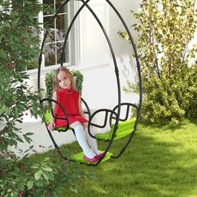 Baloiço para crianças com estrutura metálica e pega, para 2 crianças dos 3 aos 6 anos, 110,5 x 40,5 x 180 cm, verde