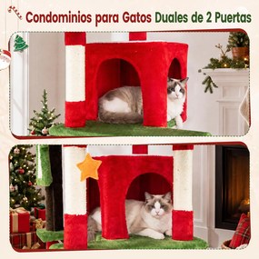 Árvore para Gatos em Forma de Árvore de Natal, 86 x 85 x 191 cm, 6 Níveis, Vermelho+Verde
