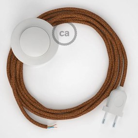 Cabo para candeeiro de chão, RL22 Cobre Brilhante Seda Artificial 3 m.  Escolha a cor da ficha e do interruptor. - Branco