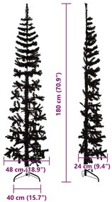 Meia árvore de Natal fina com suporte 180 cm preto