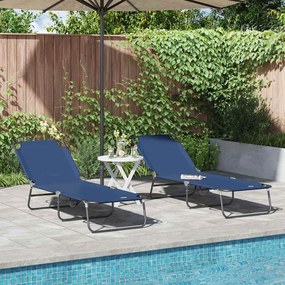 vidaXL Chaise Longue Dobrável 2 pcs Azul Portátil em Tecido Oxford 600D