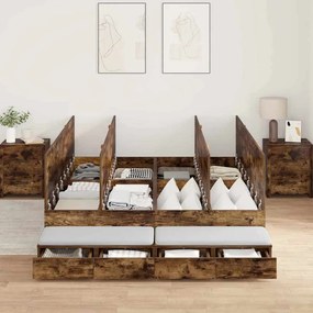 Estrado de Cama com Arrumação em Carvalho Fumado 135x190 cm