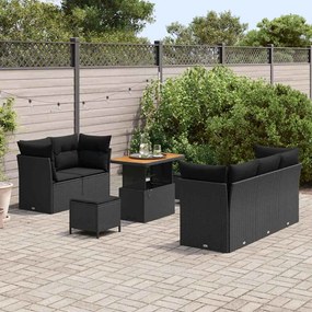 Conjunto de Sofá de Jardim vidaXL 8 Peças com Almofadas Preto Rattan P