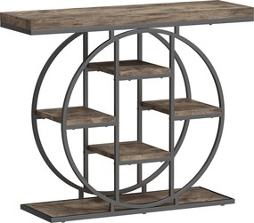 HOMCOM Mesa Consola de Entrada Móvel de Entrada Industrial 6 Prateleiras Arrumação Tampo 4 cm 100 x 30 x 81,5cm Castanho Rústico | Aosom Portugal