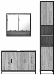 3 pcs Conjunto móveis casa de banho madeira proc. cinza sonoma