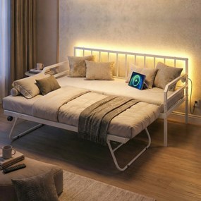 Sofá-cama individual com luzes LED205 x 90 x 96,5 cm (COLCHÕES NÃO INCLUIDOS), base metálica e cama extra extraível, estação de carregamento integrada