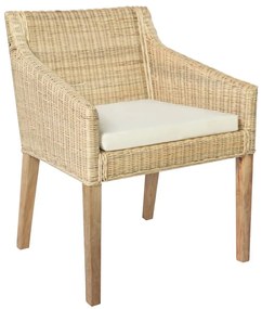 325490 vidaXL Cadeira de jantar com almofadão vime natural