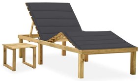 Espreguiçadeira de jardim com mesa e almofadão pinho impregnado