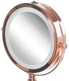 Espelho de maquilhagem rosa dourado com LED ø 18 cm CLAIRA Beliani