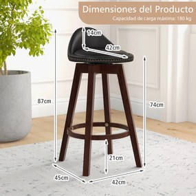 Conjunto de 2 bancos de bar giratórios, cadeira de bar de alta altura com encosto baixo, pernas de madeira para cozinha, pub, café, 42 x 45 x 87 cm, P