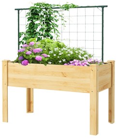 Outsunny Horta Vertical Elevada com Treliça Mesa de Cultivo para Plantas Trepadeiras Flores Carga Máxima 300 kg 120x60x75 cm Madeira