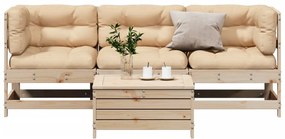 4 pcs conjunto lounge de jardim c/ almofadões pinho maciço