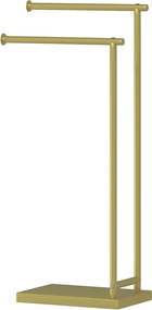 Toalheiro de Pé de 2 Níveis Toalheiro para Casa de Banho com 2 Barras e Estrutura Metálica Estilo Moderno em Forma de L 35,5x20x78 cm Dourado