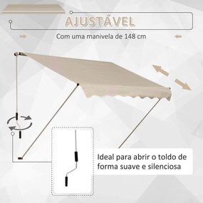Toldo Manual 395x245 cm Toldo de Varanda Pátio com Manivela de Alumínio e Tecido de Poliéster 280 g/m² Bege