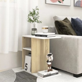 vidaXL Mesa de apoio 50x30x50 cm contraplacado branco/carvalho sonoma