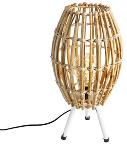 Candeeiro de mesa rústico tripé bambu com branco - Canna Capsule Rústico