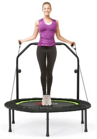 Trampolim dobrável 101 cm Mini trampolim de fitness com pega ajustável em altura e 2 bandas para crianças e adultos Verde