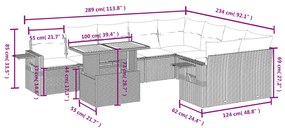10 pcs conjunto de sofás p/ jardim com almofadões vime PE bege