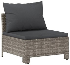 5 pcs conjunto lounge de jardim c/ almofadões vime PE cinzento