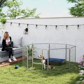 Parque para cães, recinto para cães com 8 painéis 80 cm de altura, modular e dobrável, em aço, com porta, para cachorros, para interior e exterior, pr