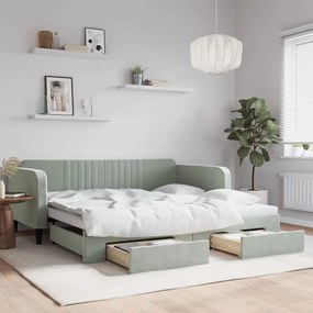 Sofá-cama c/ gavetão e gavetas 100x200 cm veludo cinzento-claro