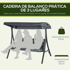 Baloiço de Jardim Exterior de 3 Lugares com Toldo Ajustável e Estrutura de Aço 202x115x168 cm Cinzento Escuro
