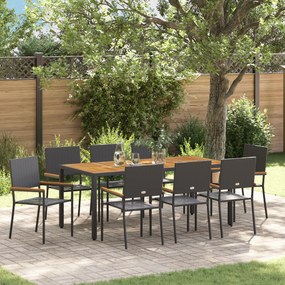 Conjunto de Jantar de Jardim vidaXL 9 Peças Polirattan Preto