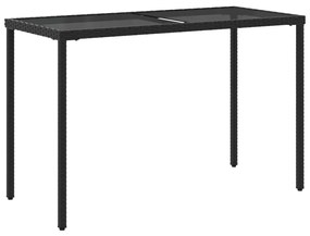 Mesa de jardim com tampo de vidro 115x54x74 cm vime PE preto