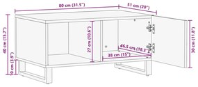 Mesa de centro 80x51x40 cm madeira de mangueira maciça castanho