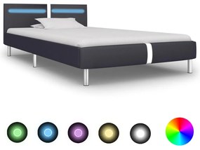 vidaXL Estrutura de cama c/ LEDs 90x200 cm couro artificial preto