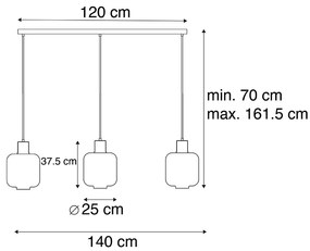 Candeeiro de suspensão de design preto com vidro fumê 3 luzes 161,5 cm - Qara Design