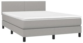 Cama box spring c/ colchão e LED 140x190 cm tecido cinza-claro