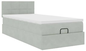 Estrutura cama otomana colchão 90x200 cm veludo cinzento claro