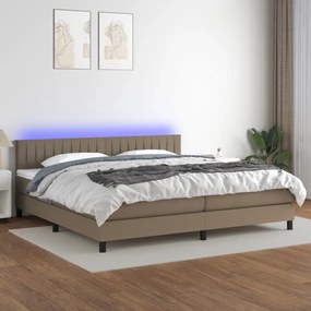 Cama box spring colchão/LED 200x200cm tecido cinza-acastanhado