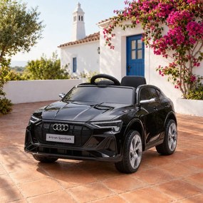 Carro elétrico para crianças Audi E-tron Sportback 12V, comando remoto 2,4 GHz, entrada USB/AUX, suspensão, bateria de lítio, luzes LED, 2 motores de