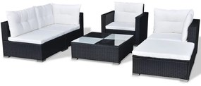 6 pcs conjunto lounge de jardim c/ almofadões vime PE preto