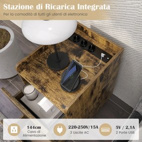 Mesa de cabeceira com estação de carregamento, mesa de cabeceira estreita com 2 gavetas e portas USB, 40 x 32 x 60 cm, branca
