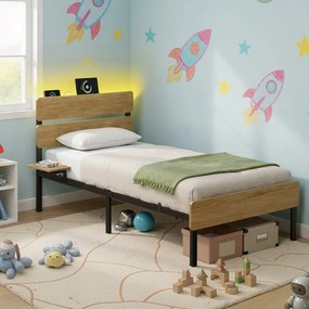 Estrutura de cama individual, 90 x 200 cm (COLChÂO NÃO INCLUIDO), com luzes LED Castanho