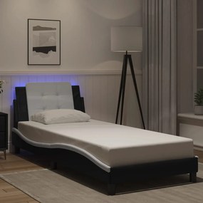 Estrutura cama c/ luzes LED 80x200cm couro artif. preto/branco