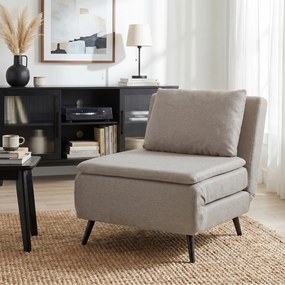 Poltrona-cama de 1 lugar, poltrona-cama 3 em 1 com encosto ajustável, almofada, assento largo, castanho claro