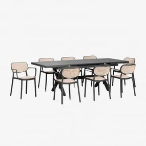 Conjunto Mesa Rectangular 180-240x90 Cm Extensível Alumínio Karena E 8 Cadeiras De Jardim Empilháveis Com Braços Omara Cinza Grafito - Sklum