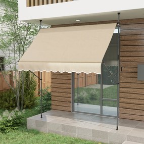 Toldo retrátil manual autoportante, 2,5 m (L) x 1,2 m (P) x 2,1–3 m (A), inclinação ajustável, metal, alumínio, poliéster, cor areia