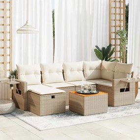 vidaXL 7 pcs conjunto de sofás p/ jardim com almofadões vime PE bege