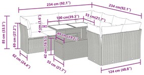 9 pcs conjunto de sofás p/ jardim c/ almofadões vime PE preto