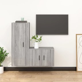 vidaXL Conjunto móveis de TV 2 pcs madeira processada sonoma cinza