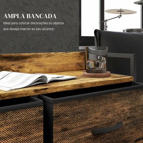 Cómoda com 6 Gavetas Dobráveis de Tecido Estrutura de Aço e Estilo Industrial 79x29x85 cm Castanho Rústico