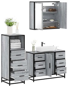 vidaXL 3 pcs Conjunto móveis casa de banho madeira proc. cinza sonoma