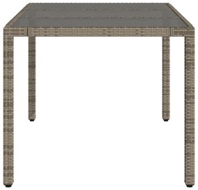Mesa de jardim com tampo de vidro 150x90x75 cm vime PE cinzento