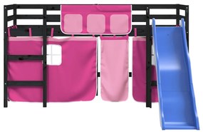 Cama alta p/ criança c/ cortinas 90x190 cm pinho maciço rosa